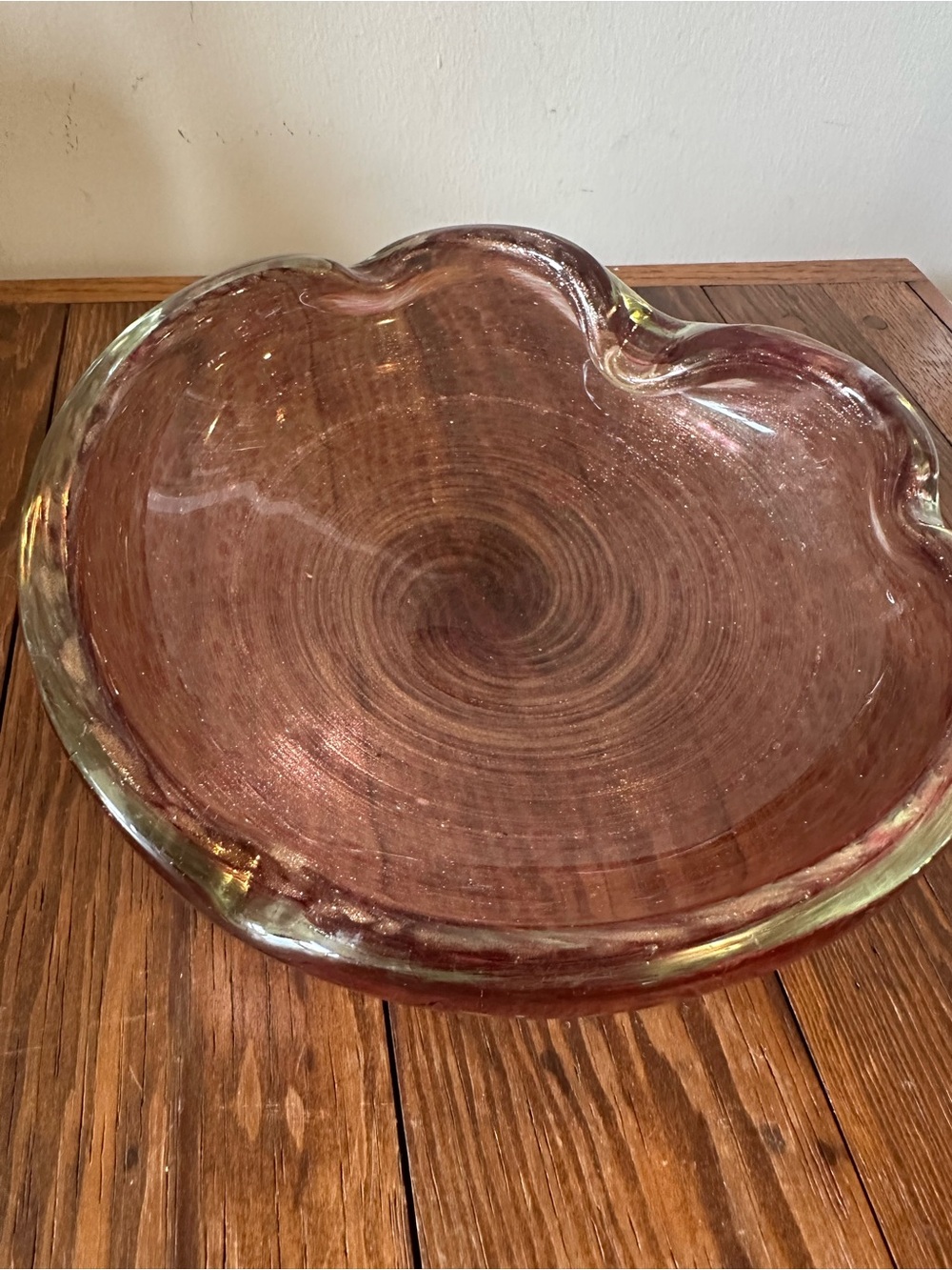 Handblown Iridescent Pink Glass Decorative Bowl